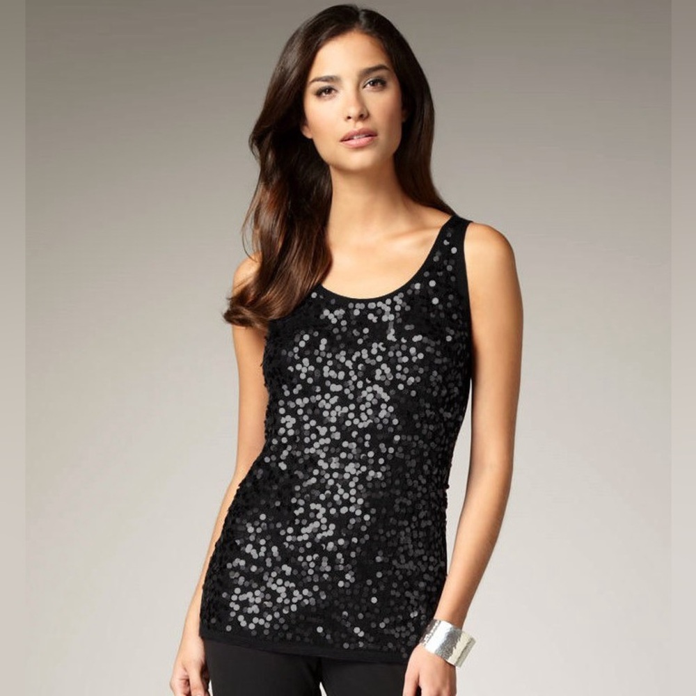 Eileen Fisher‎ Sequin Tank Black Sleeveless 100% Merino Wool Party Knit Small